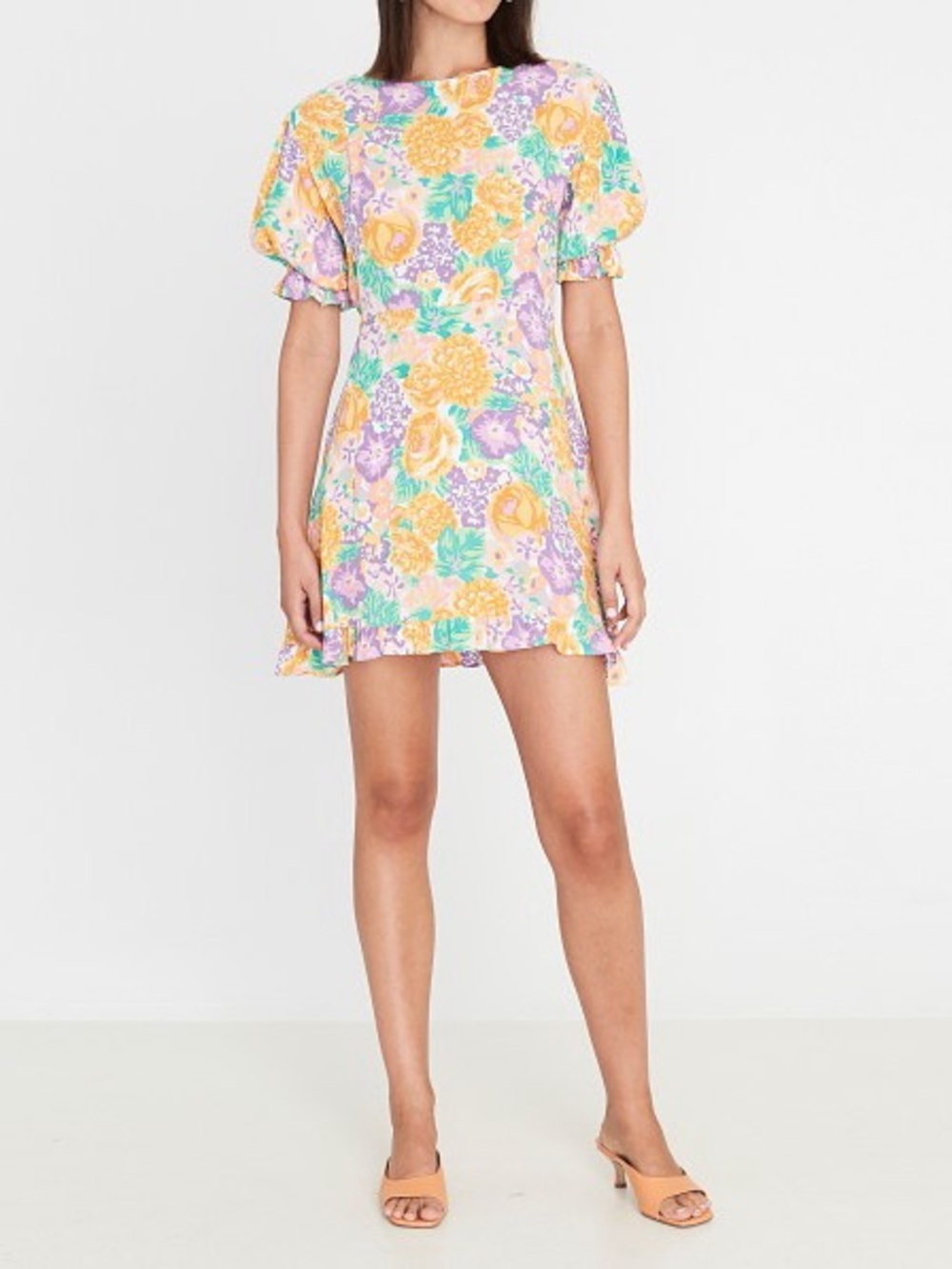 Faithfull the Brand Florence Mini Dress Ade Floral Pastel Yellow and Lilac XS/2